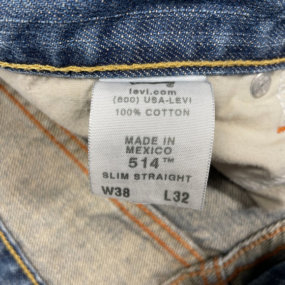 Levi's 514 Mens Slim Straight Jeans Blue Denim Size 38x32 - Picture 10 of 12